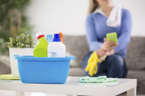 Cleaning a reception area in a Bermondsey business premises